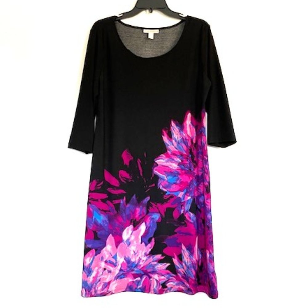 Dana Buchman Black Dress with Fuchsia Floral Design
